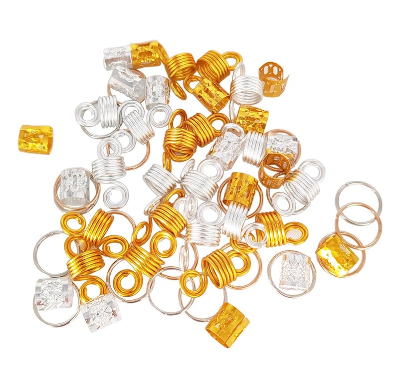 UPSTORE 60PCS Assorted Silver Metal Hair Accessories - Beads, Cuffs, Rings, Clips for Hair Braiding, Dreadlocks, and Extensions - Image 3